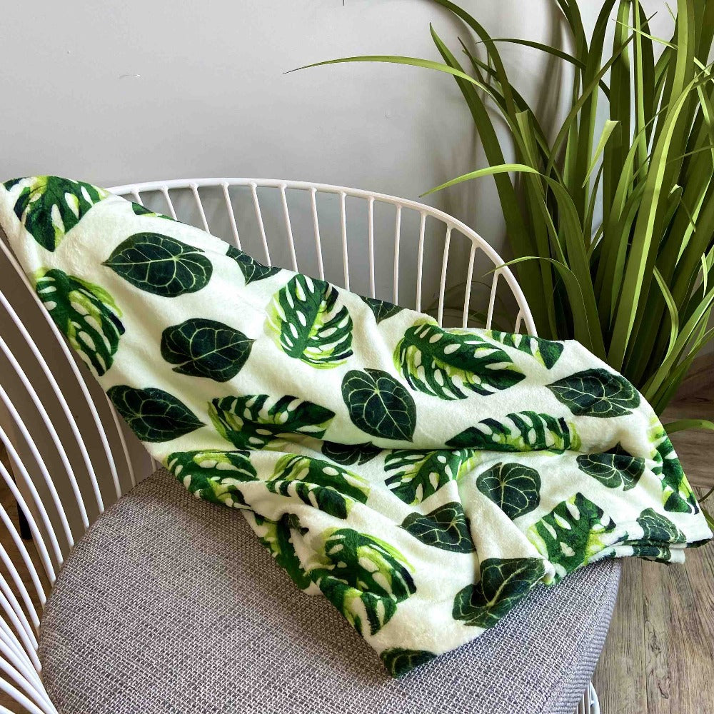monstera plant blanket throw Blanket Monstera leaves / anthurium blanket / plant lover gift