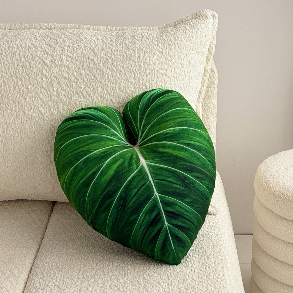 Philodendron Gloriosum Leaf Pillow – Tropical Plant Cushion, Botanical Throw Pillow