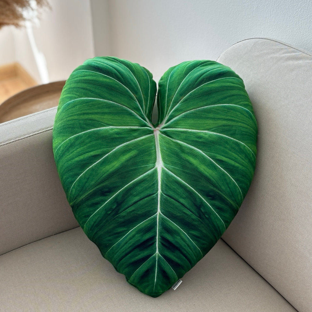 Philodendron Gloriosum Leaf Pillow – Tropical Plant Cushion, Botanical Throw Pillow