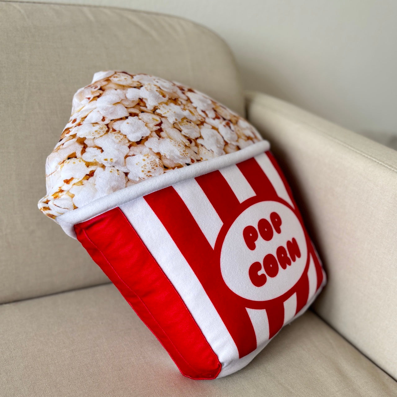 Popcorn shape Pillow, gift for film lovers. food pillow. decorative pillow