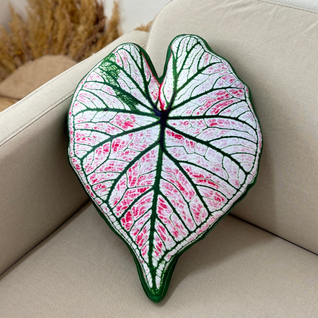 Caladium leaf Pillow strawberry star tropical plant cushion handmade