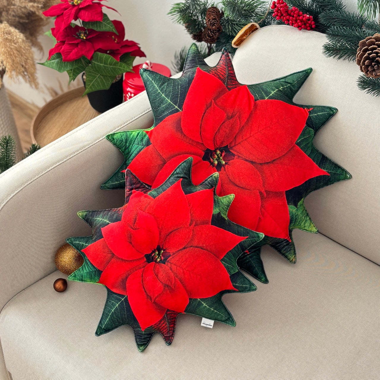 Poinsettia red pillow / poinsettia cushion / christmas pillow / christmas flower