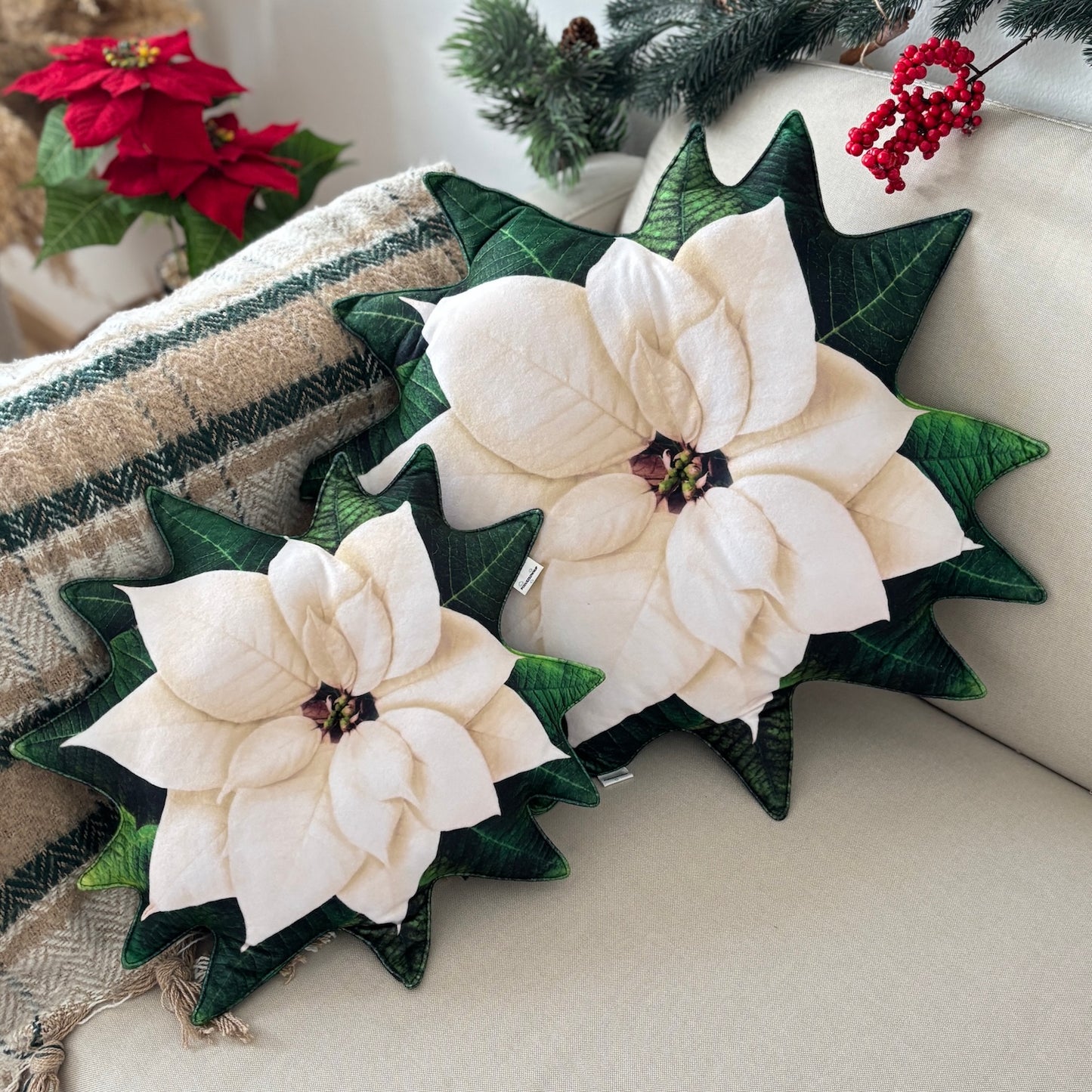 Poinsettia white pillow / ivory poinsettia cushion / christmas pillow / christmas flower