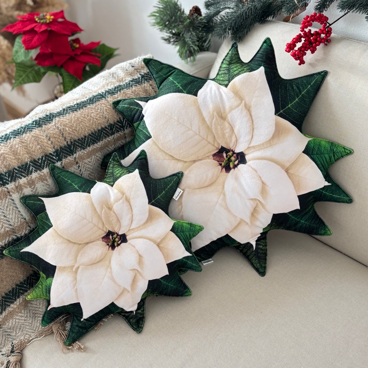 Poinsettia white pillow / ivory poinsettia cushion / christmas pillow / christmas flower