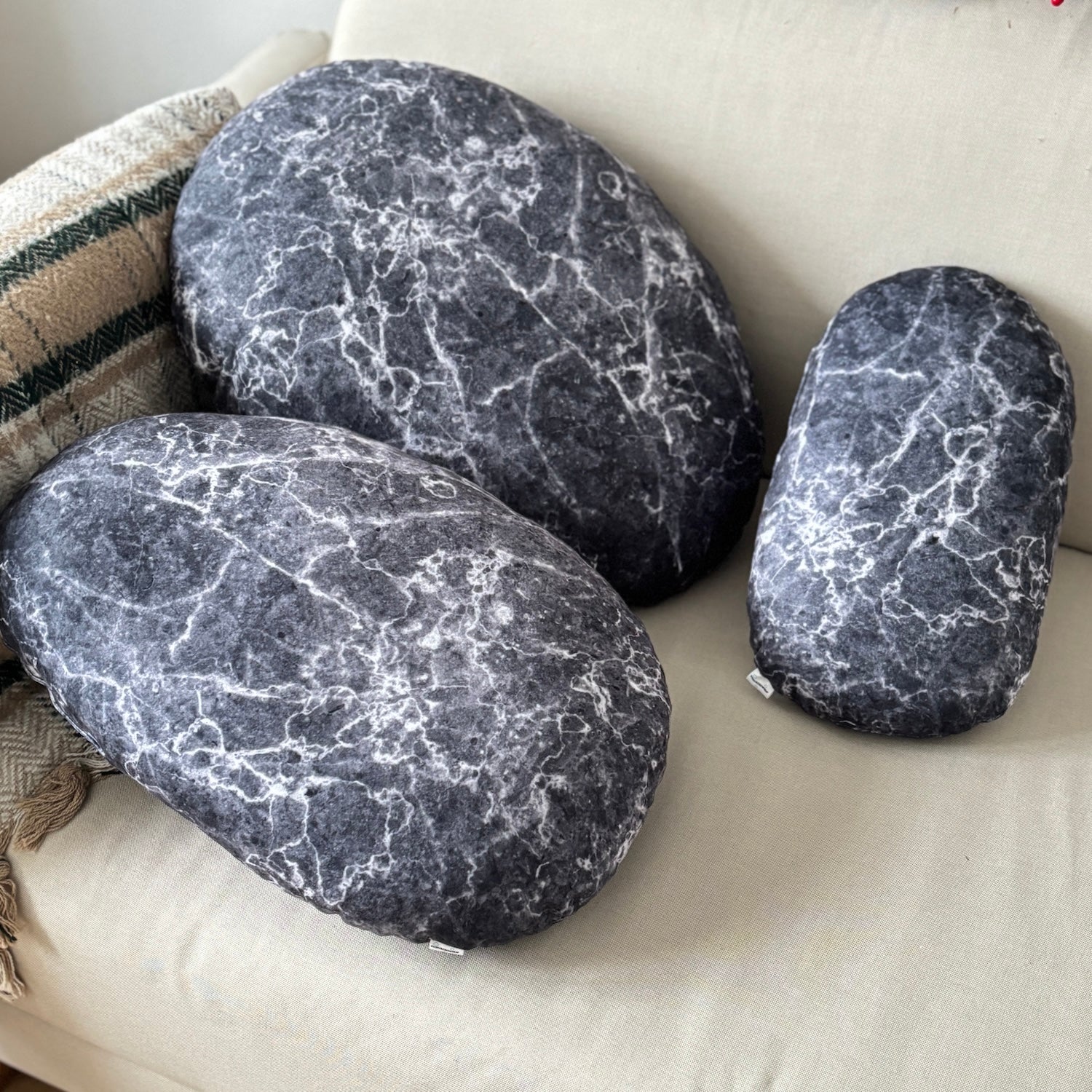 Realistic stone pillow / dark grey pillow / stone cushion / zen pillow
