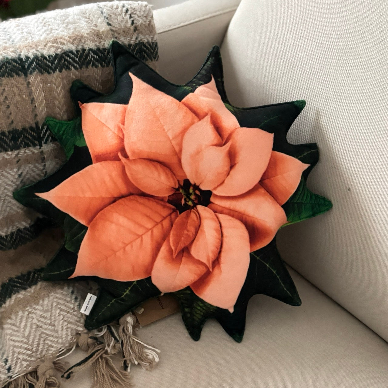 Poinsettia orange white pillow / poinsettia cushion / christmas pillow / christmas gift