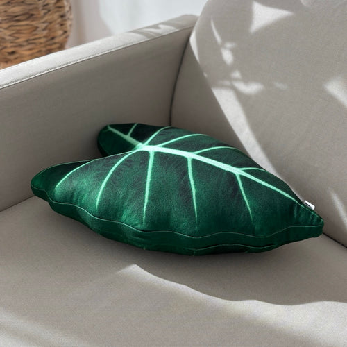 Alocasia Micholitziana Frydek leaf pillow Green Velvet Tropical Plant Cushion