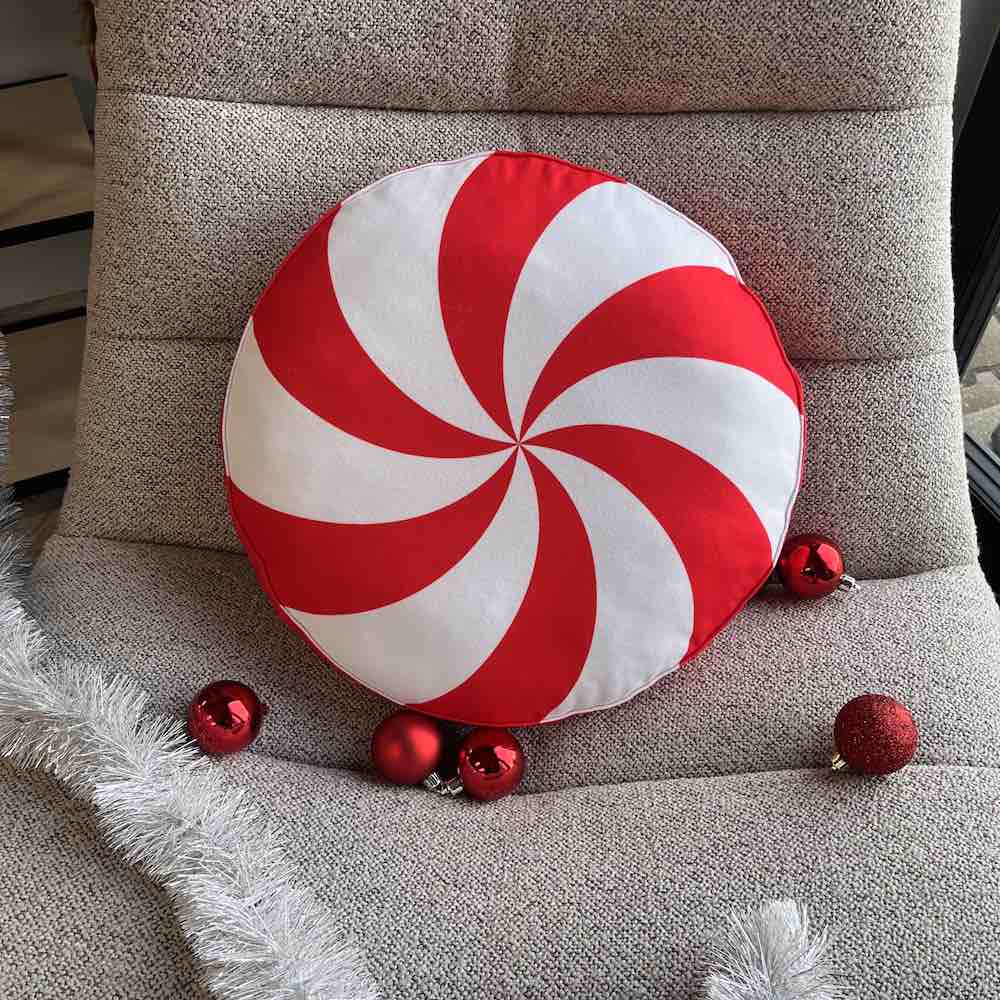 red christmas candy pillow