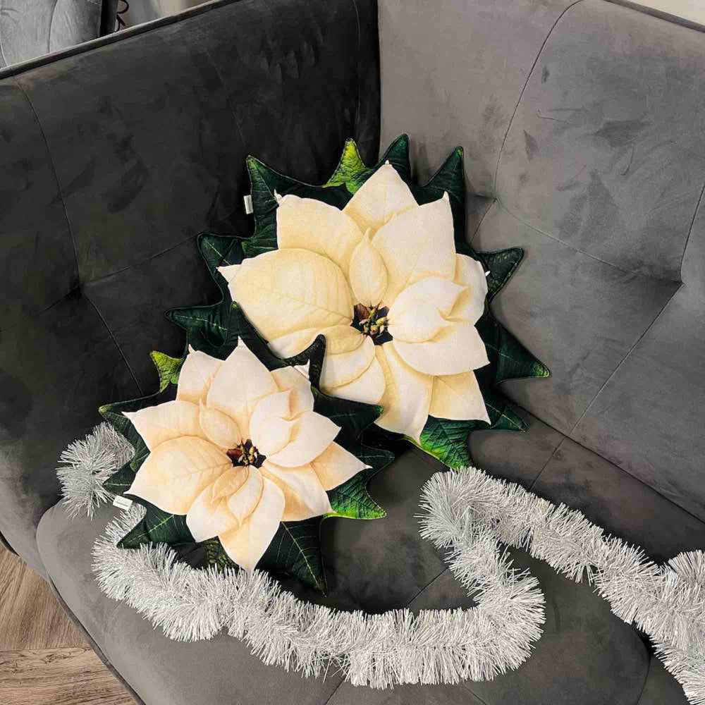 Poinsettia white pillow / ivory poinsettia cushion / christmas pillow / christmas flower