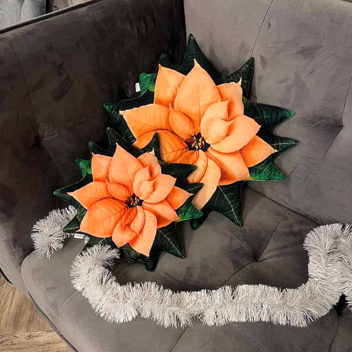 Poinsettia orange white pillow / poinsettia cushion / christmas pillow / christmas gift