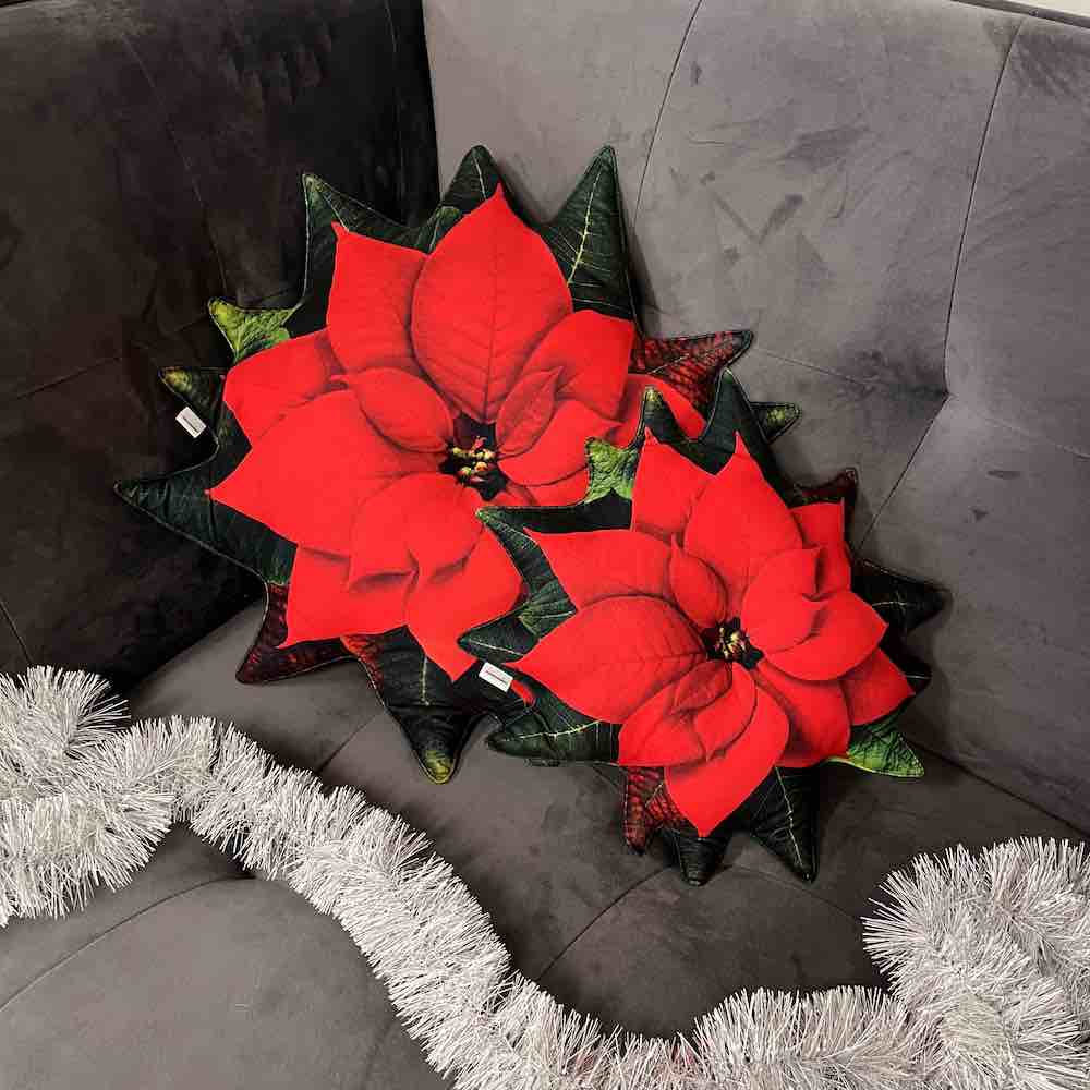 Poinsettia rotes Kissen / Poinsettia Kissen / Weihnachtskissen / Weihnachtsblume