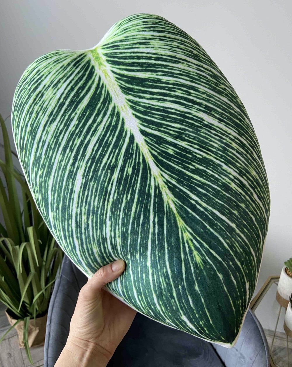large philodendron birkin Philodendron Birkin leaf shape pillow green