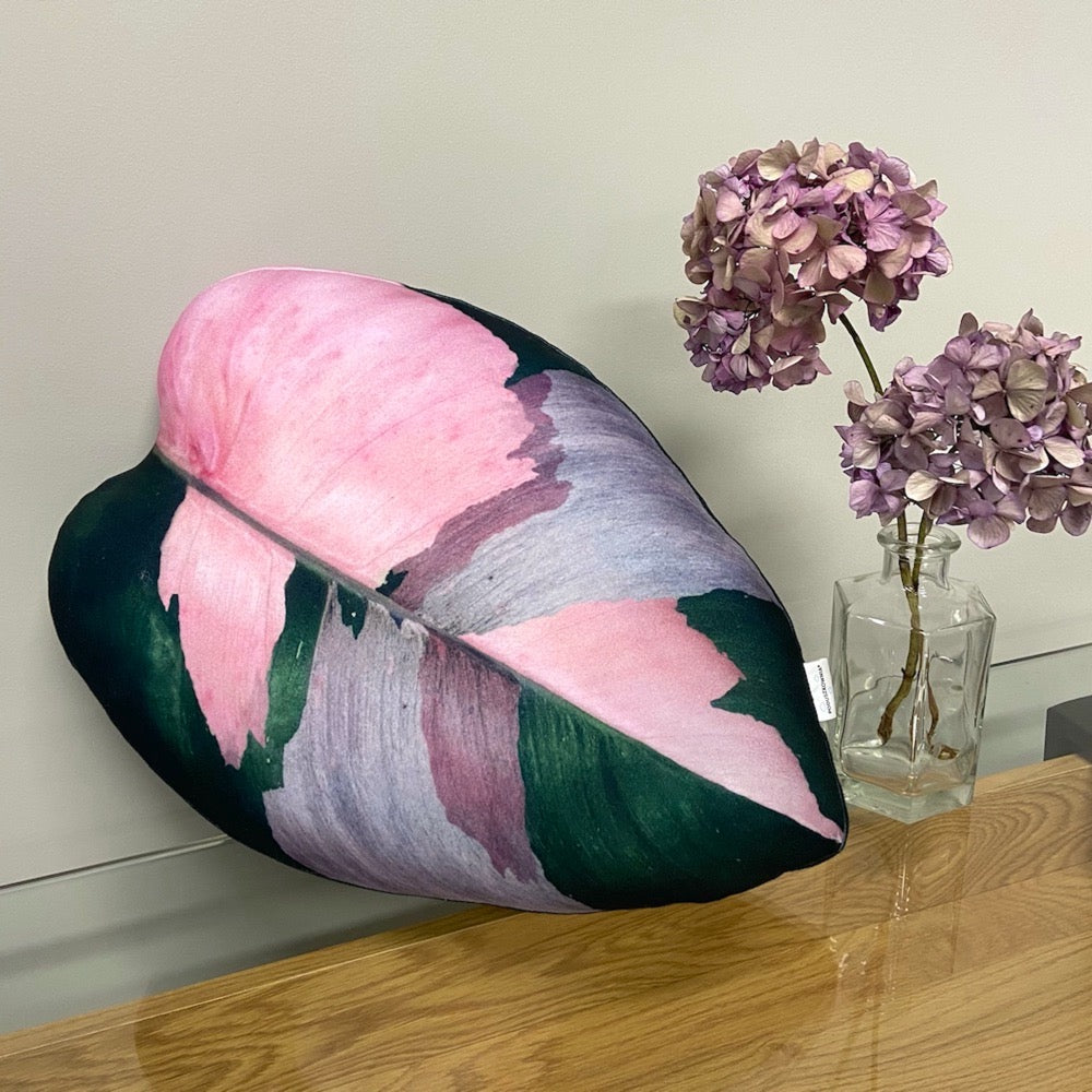 pink philodendron pillow