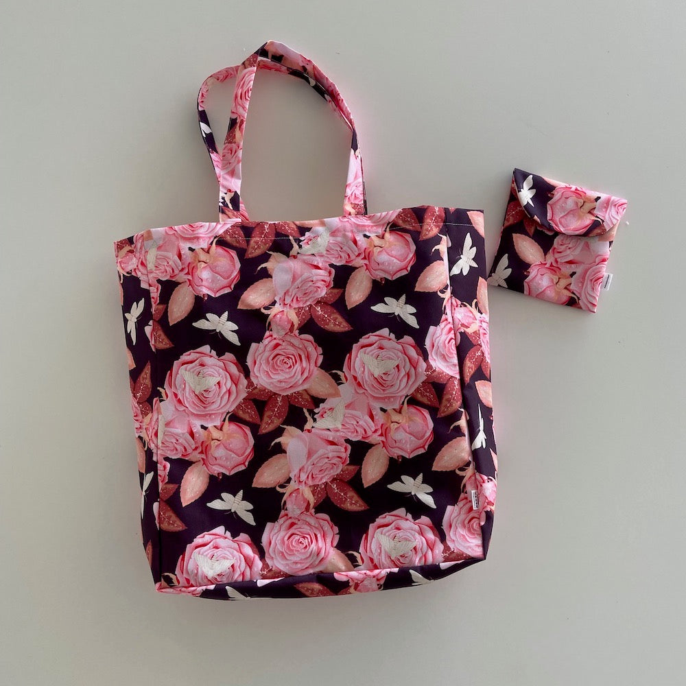 pink roses tote bag with case