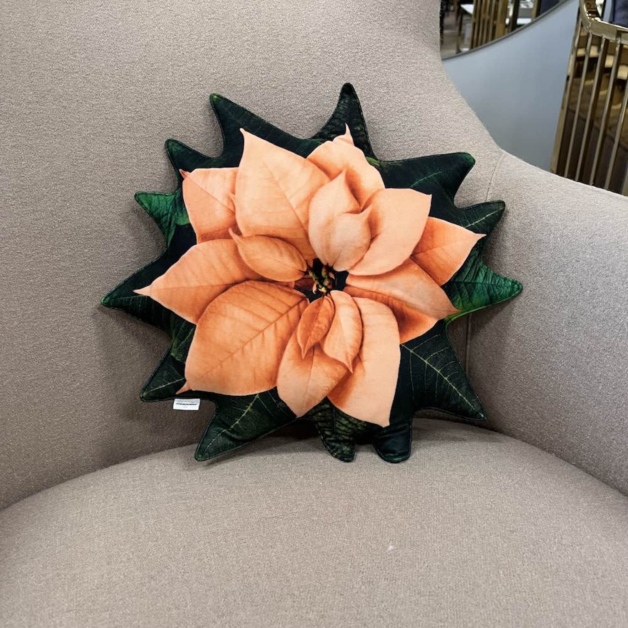 Poinsettia orange white pillow / poinsettia cushion / christmas pillow / christmas gift