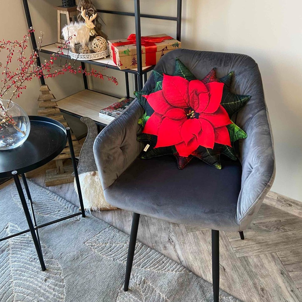 Poinsettia christmas pillow
