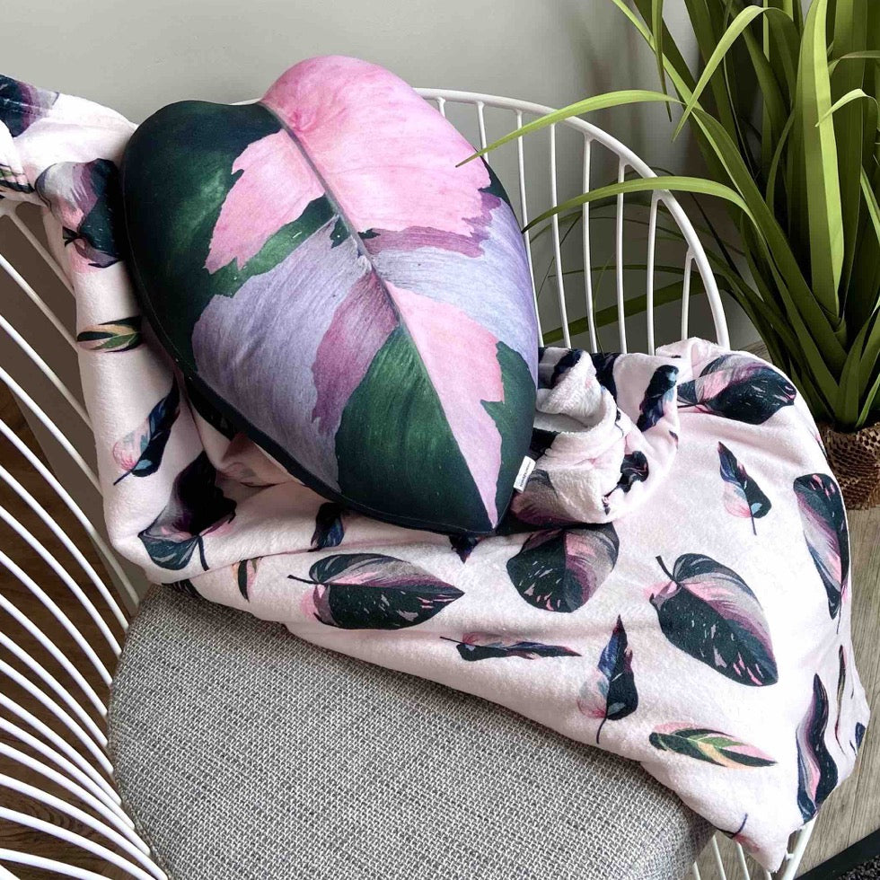 philodendron pink princess blanket and pillow